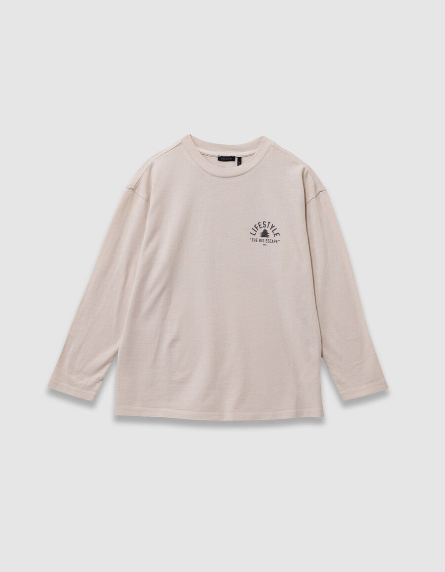 t-shirt beige in cotone biologico per bambini con stampa xl sul retro