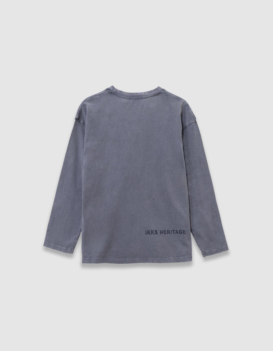 maglietta a maniche lunghe in cotone biologico blu per bambini tasca in maglia