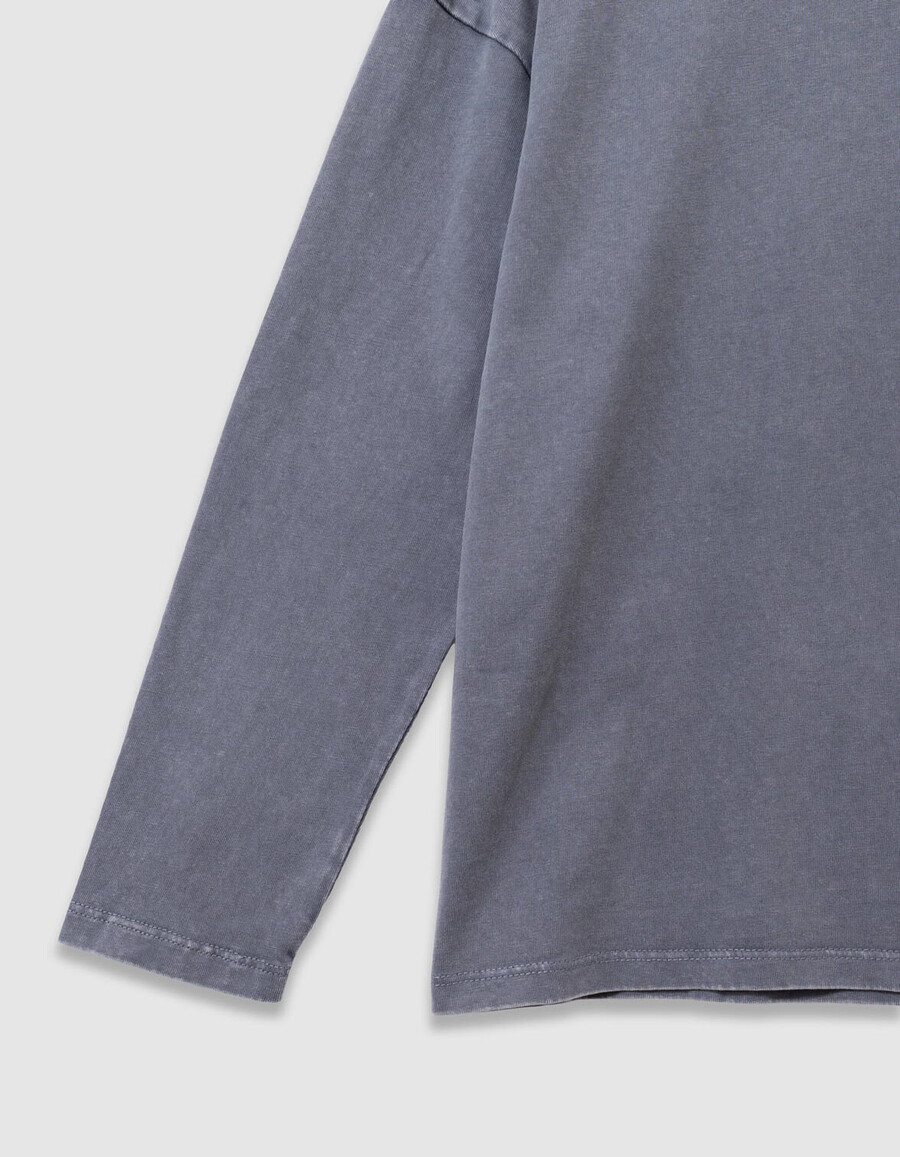 maglietta a maniche lunghe in cotone biologico blu per bambini tasca in maglia