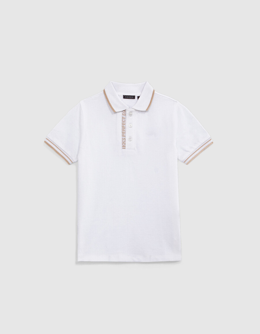 polo bianca in cotone con coste a righe per bambini