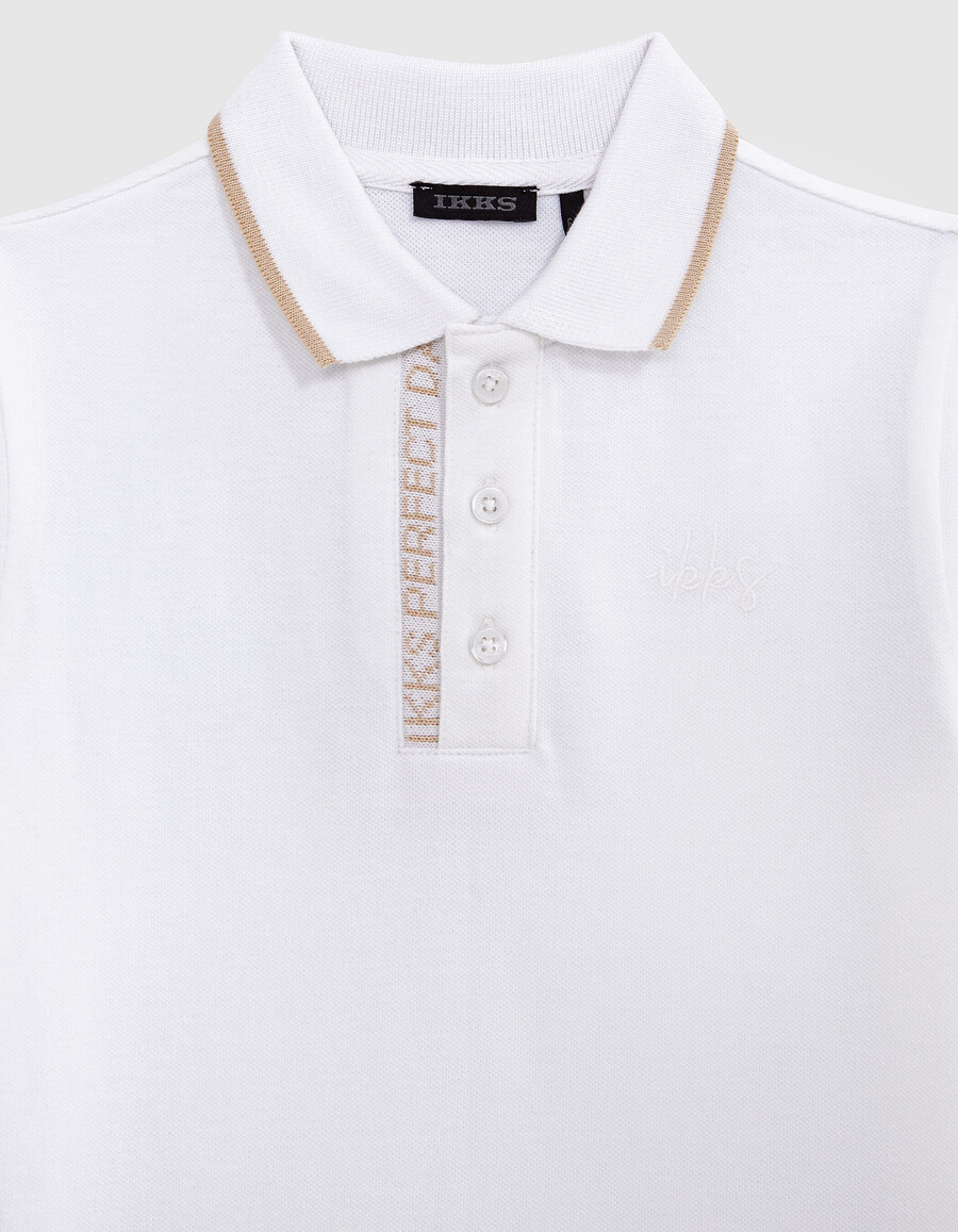 polo bianca in cotone con coste a righe per bambini