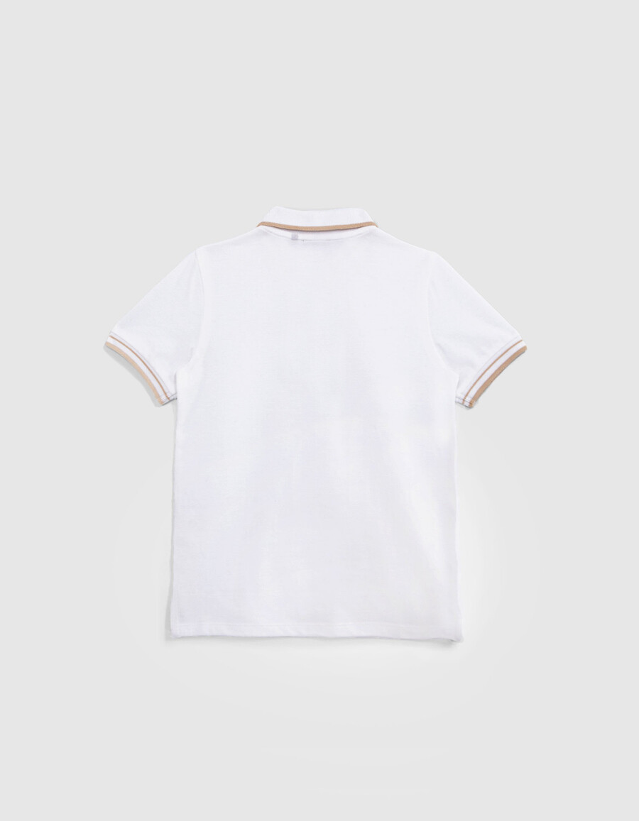 polo bianca in cotone con coste a righe per bambini