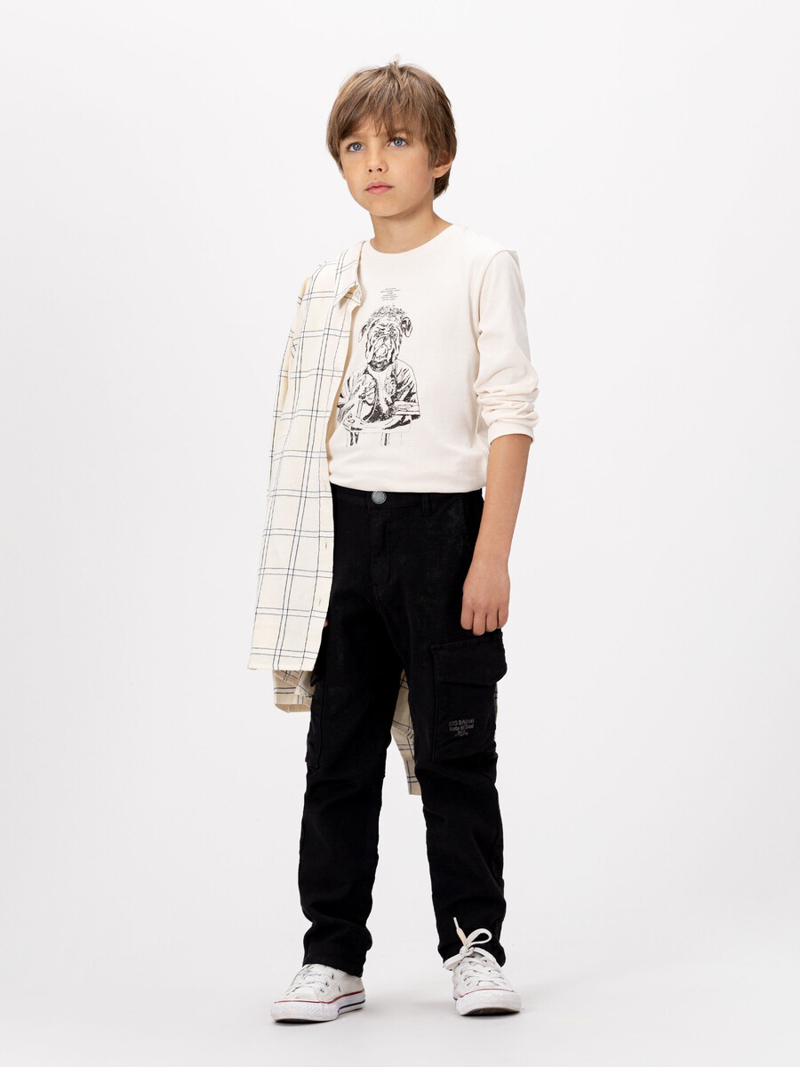 pantaloni dritti stile cargo neri da ragazzo