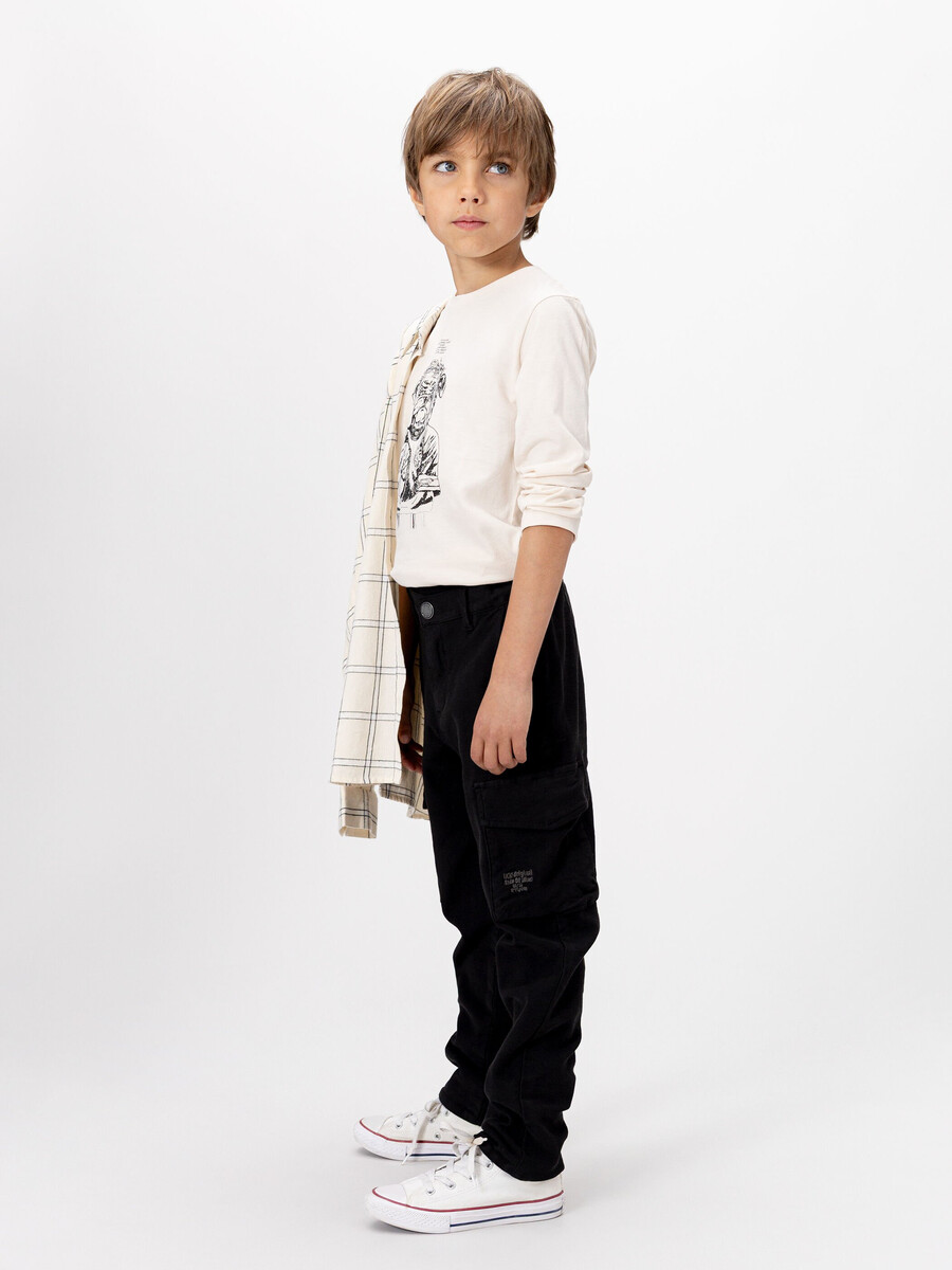 pantaloni dritti stile cargo neri da ragazzo