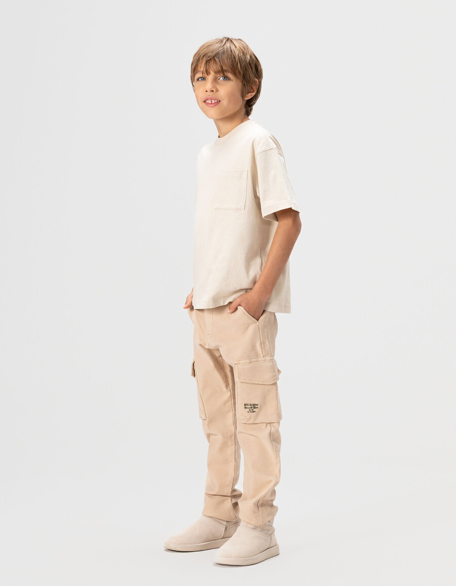 pantaloni dritti stile cargo beige da bambino