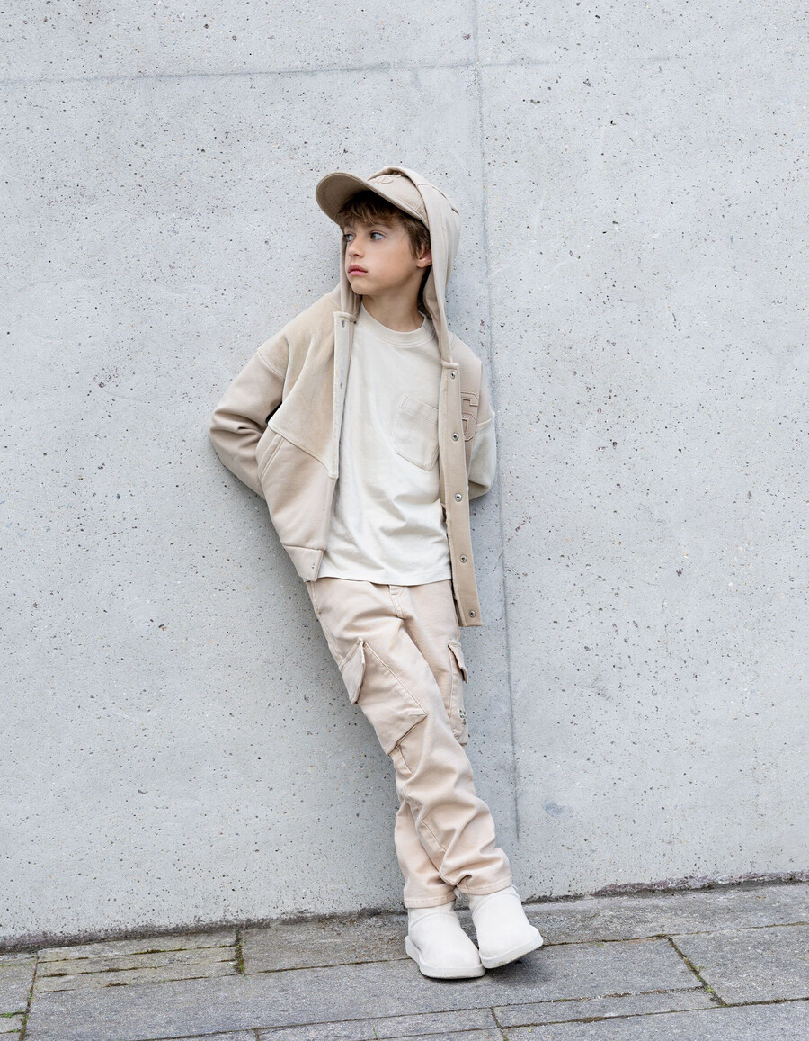 pantaloni dritti stile cargo beige da bambino