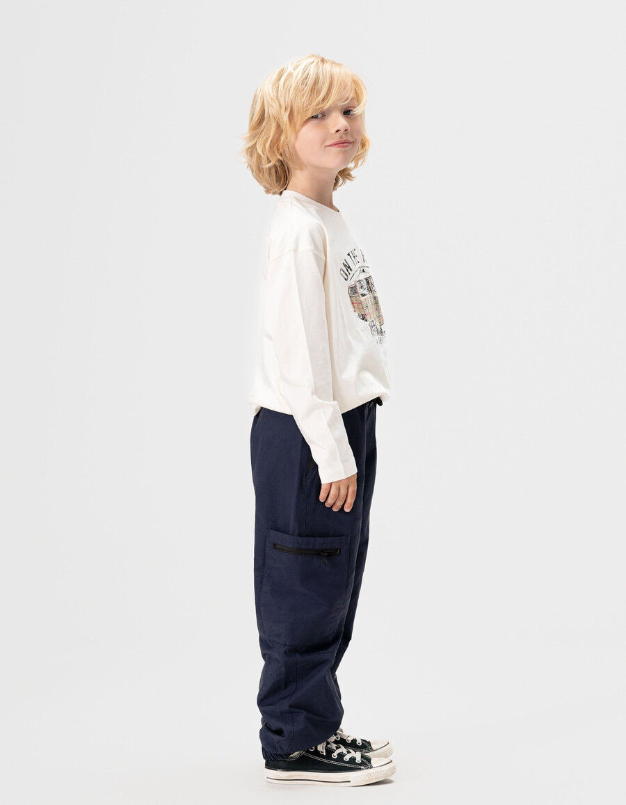 pantaloni da jogging in nylon blu navy stile cargo per ragazzi