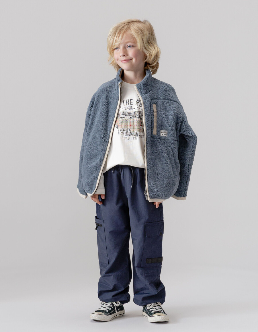pantaloni da jogging in nylon blu navy stile cargo per ragazzi