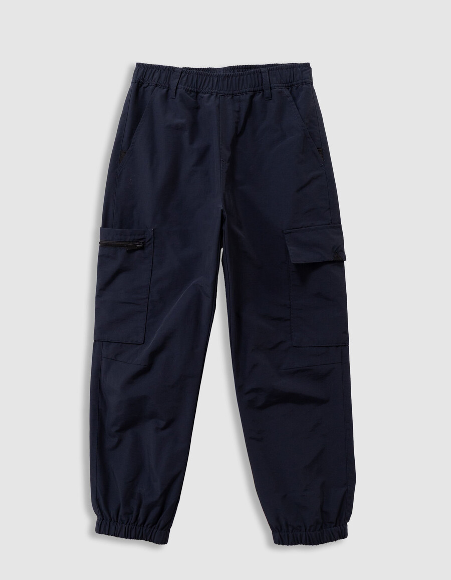 pantaloni da jogging in nylon blu navy stile cargo per ragazzi