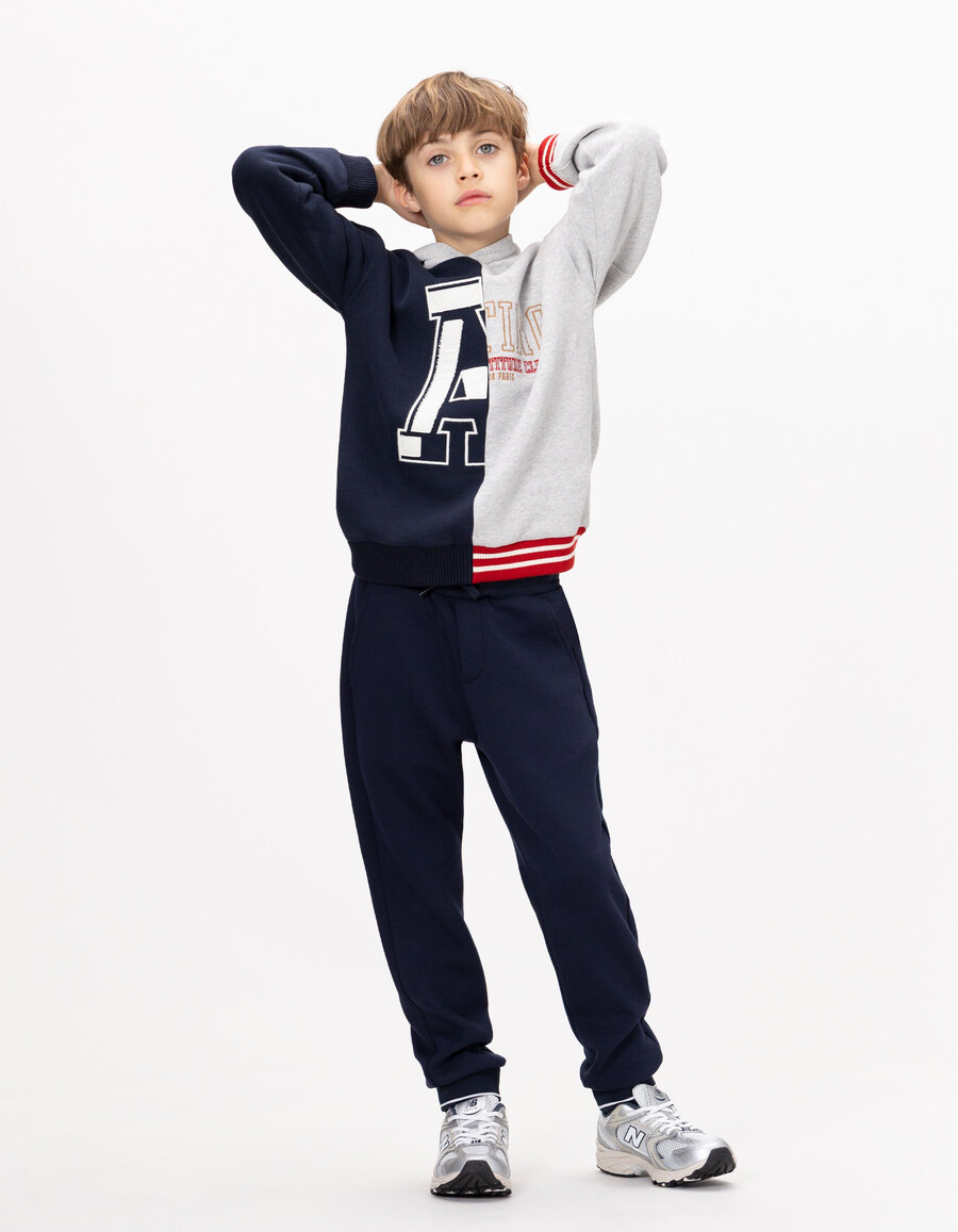 pantaloni da jogging blu navy da bambino con coulisse con lettere
