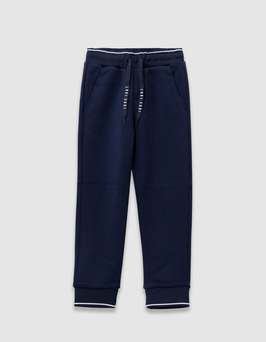 pantaloni da jogging blu navy da bambino con coulisse con lettere