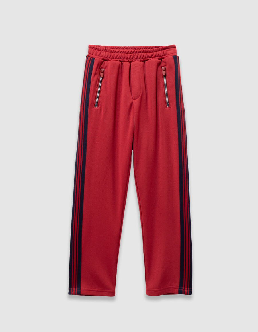 pantaloni da jogging rossi con strisce blu navy per ragazzi