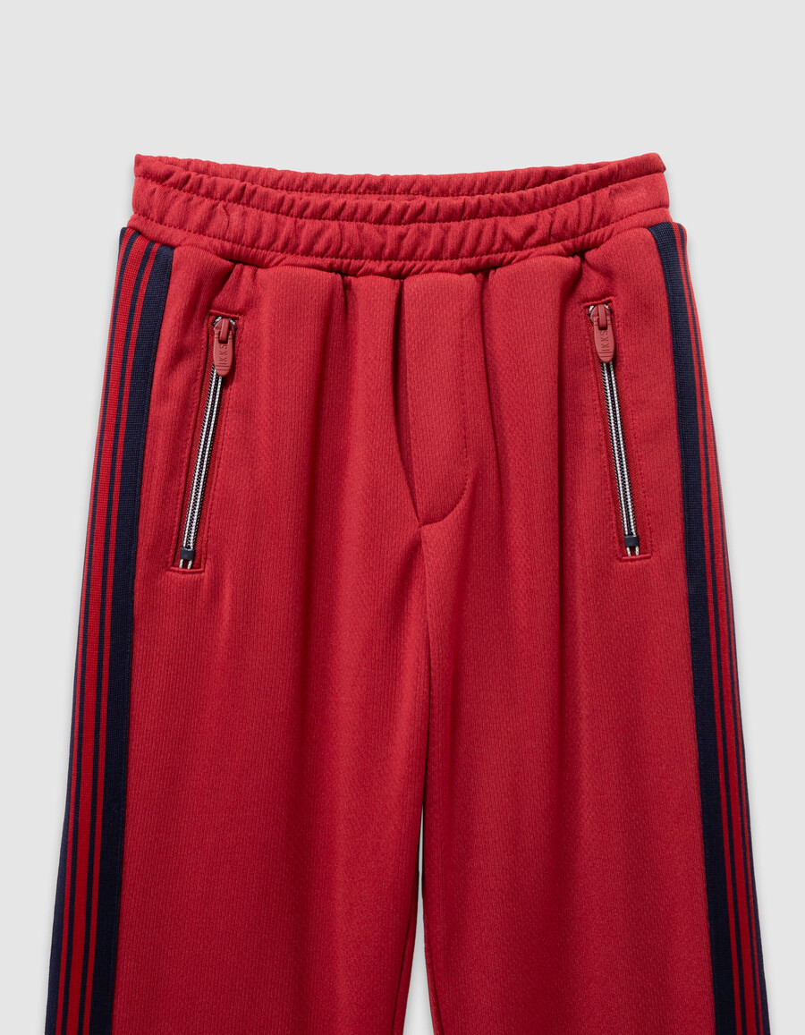 pantaloni da jogging rossi con strisce blu navy per ragazzi