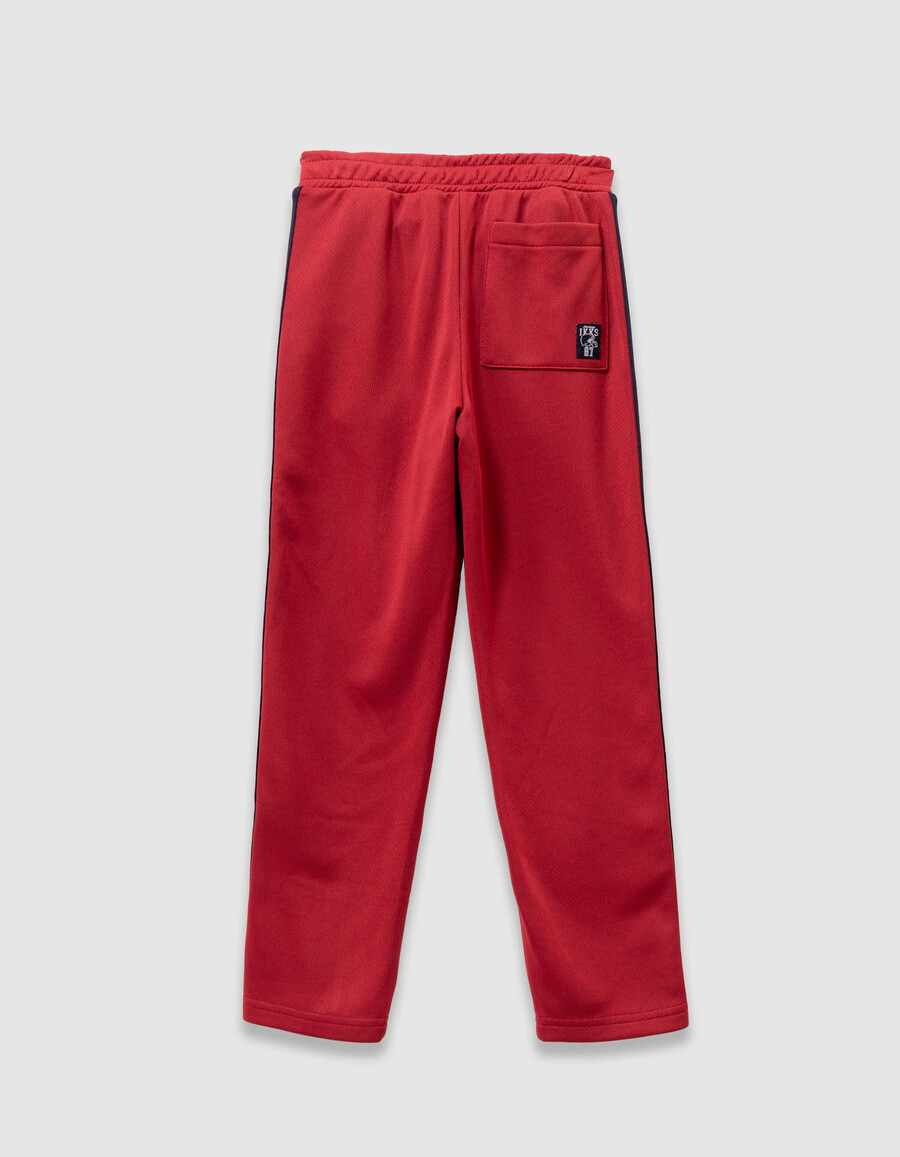 pantaloni da jogging rossi con strisce blu navy per ragazzi