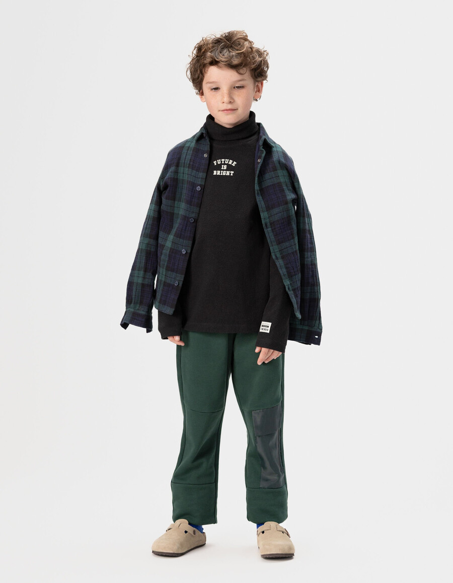 pantaloni da jogging verdi da bambino con tasca in tessuto misto