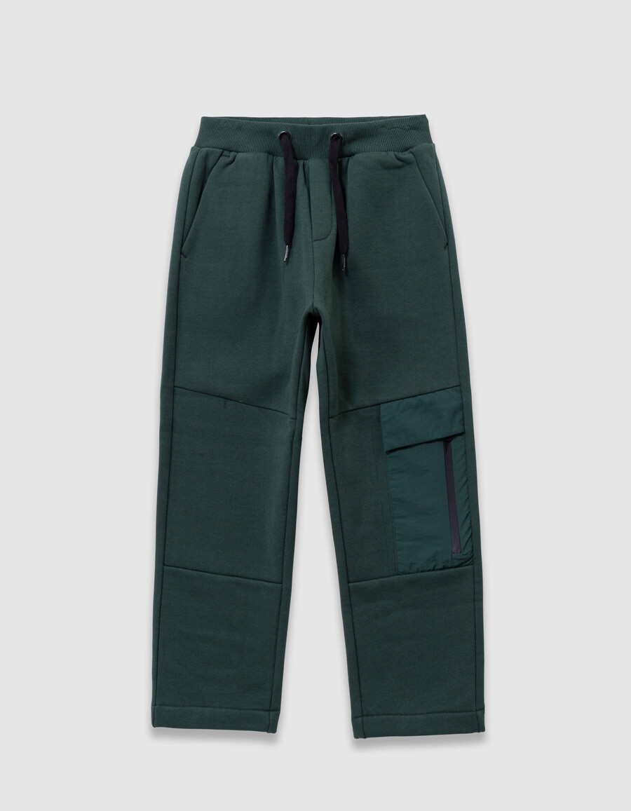 pantaloni da jogging verdi da bambino con tasca in tessuto misto