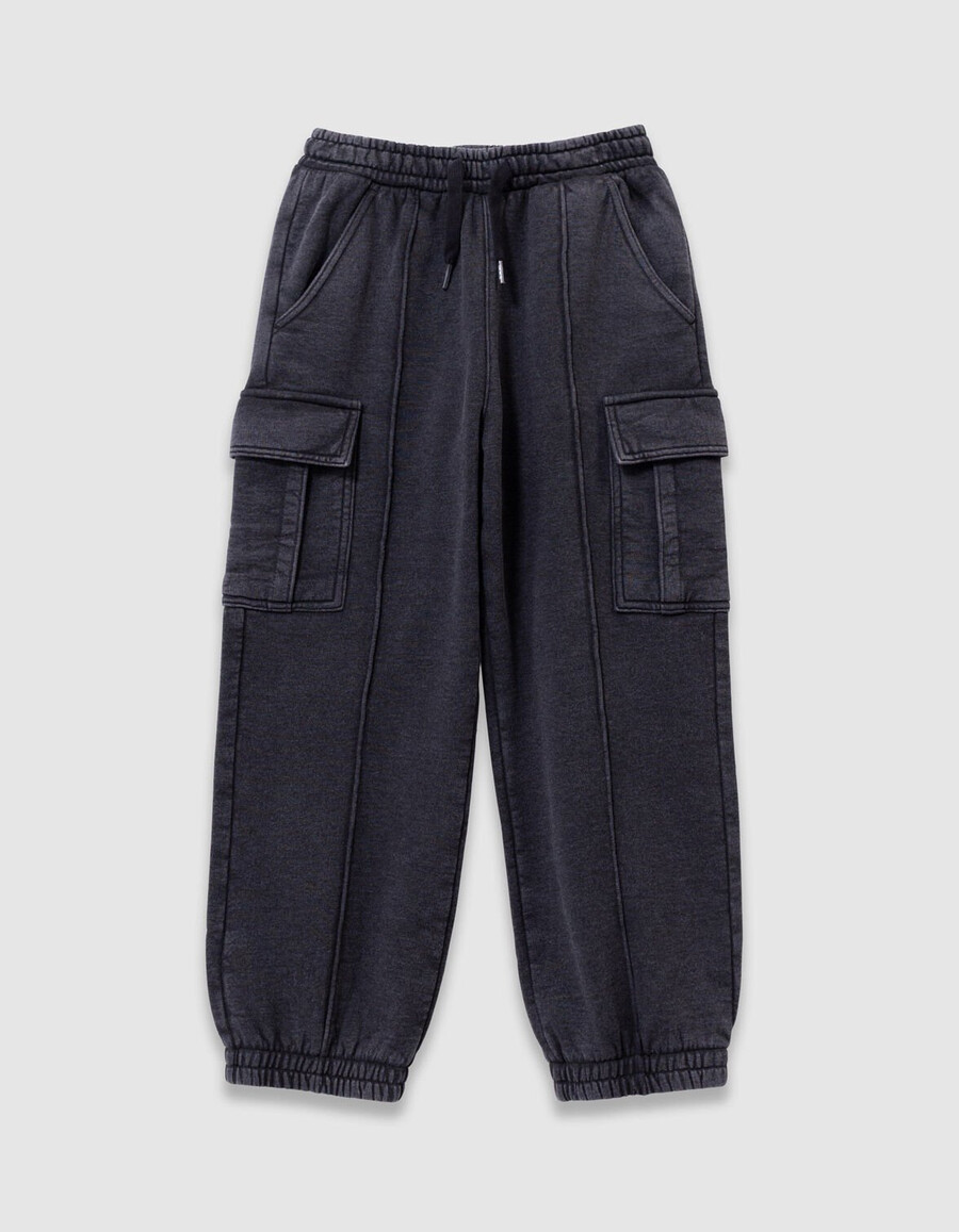 pantaloni da jogging stile cargo neri sbiaditi per ragazzi