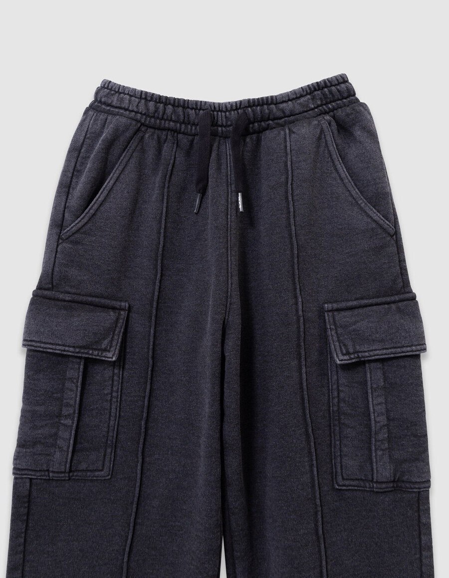 pantaloni da jogging stile cargo neri sbiaditi per ragazzi