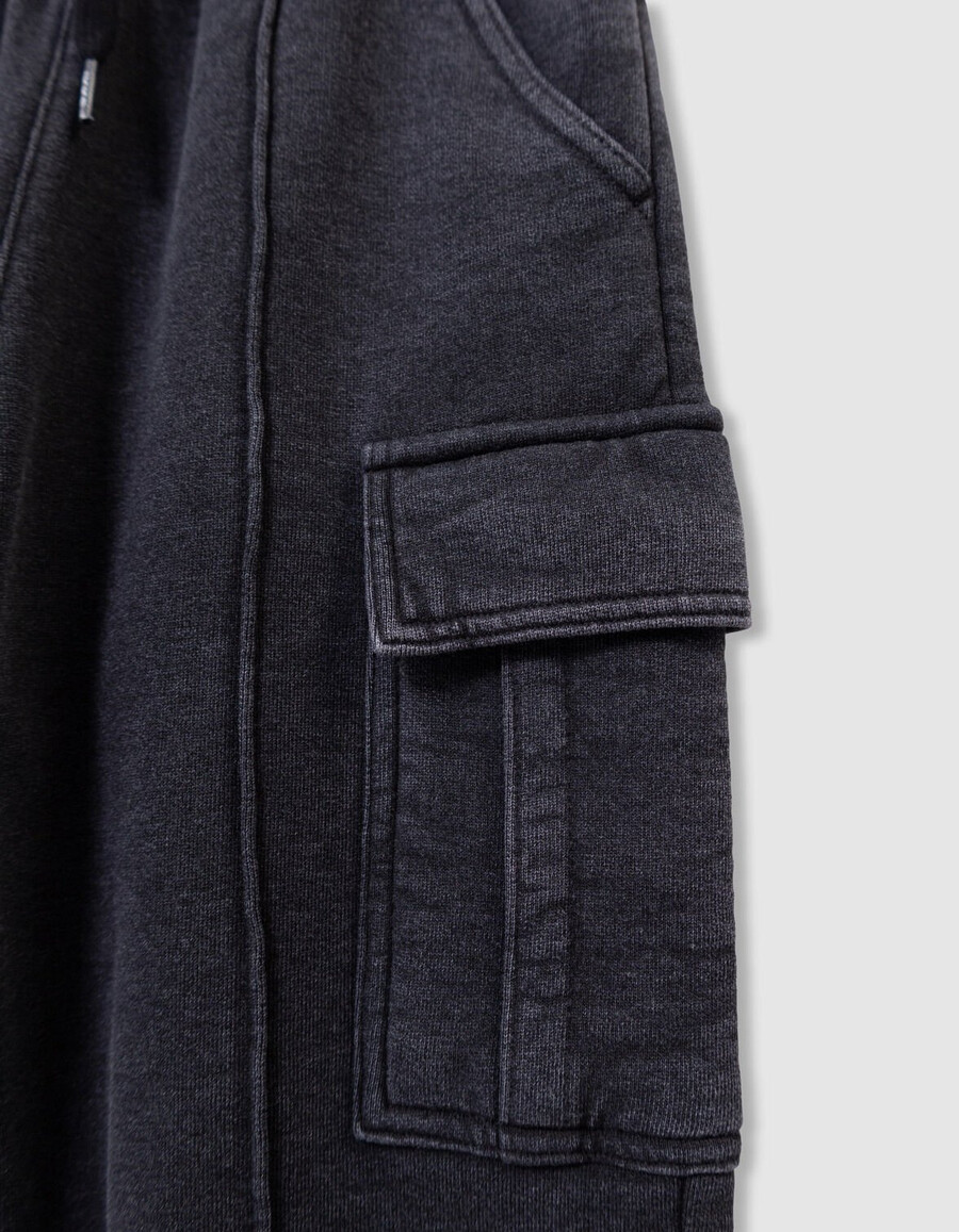pantaloni da jogging stile cargo neri sbiaditi per ragazzi