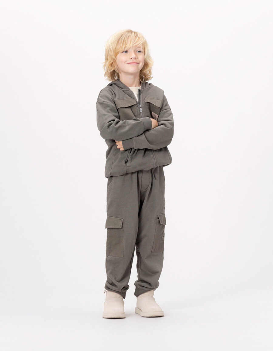 pantaloni da jogging stile cargo in cotone biologico color cachi per ragazzi