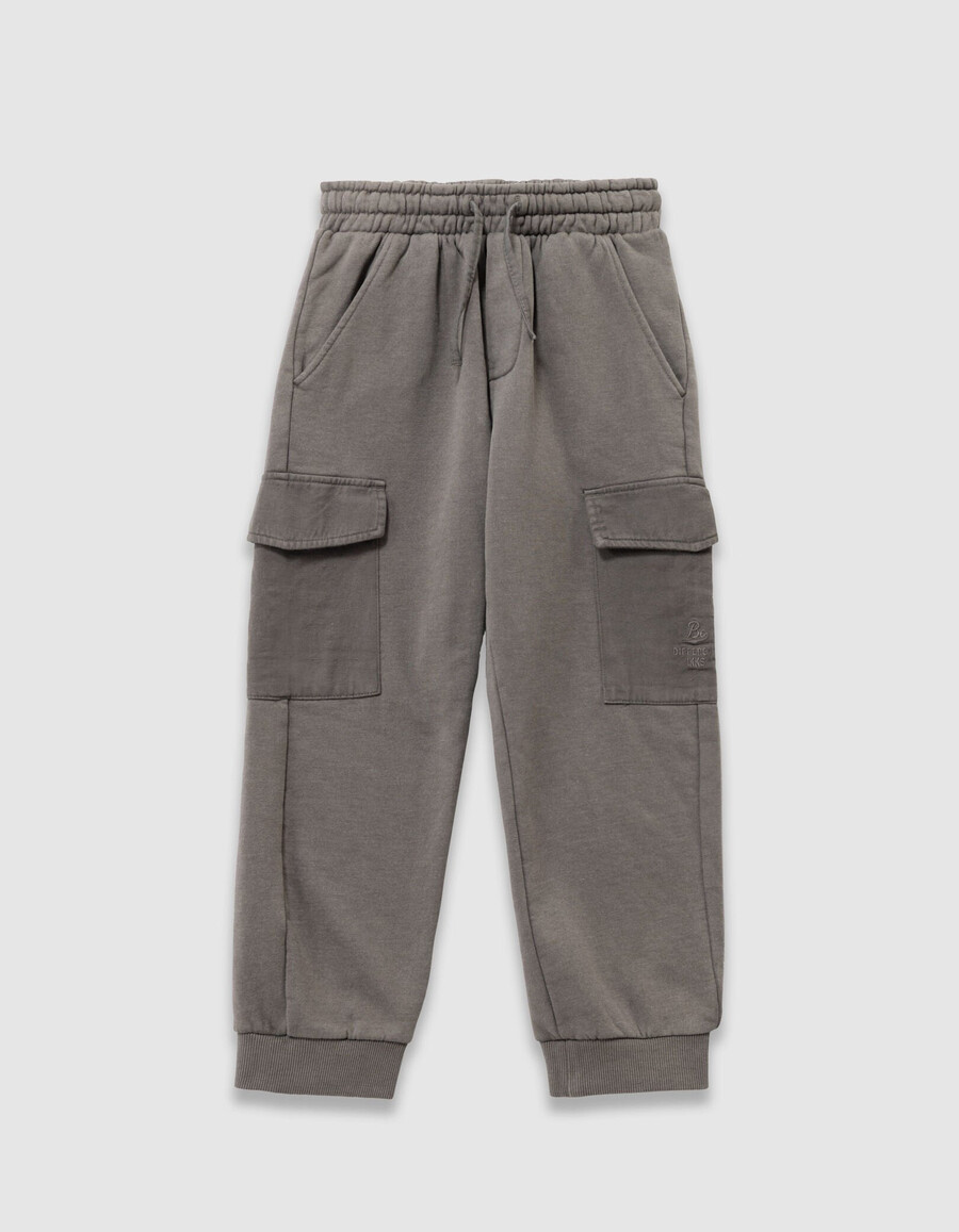 pantaloni da jogging stile cargo in cotone biologico color cachi per ragazzi