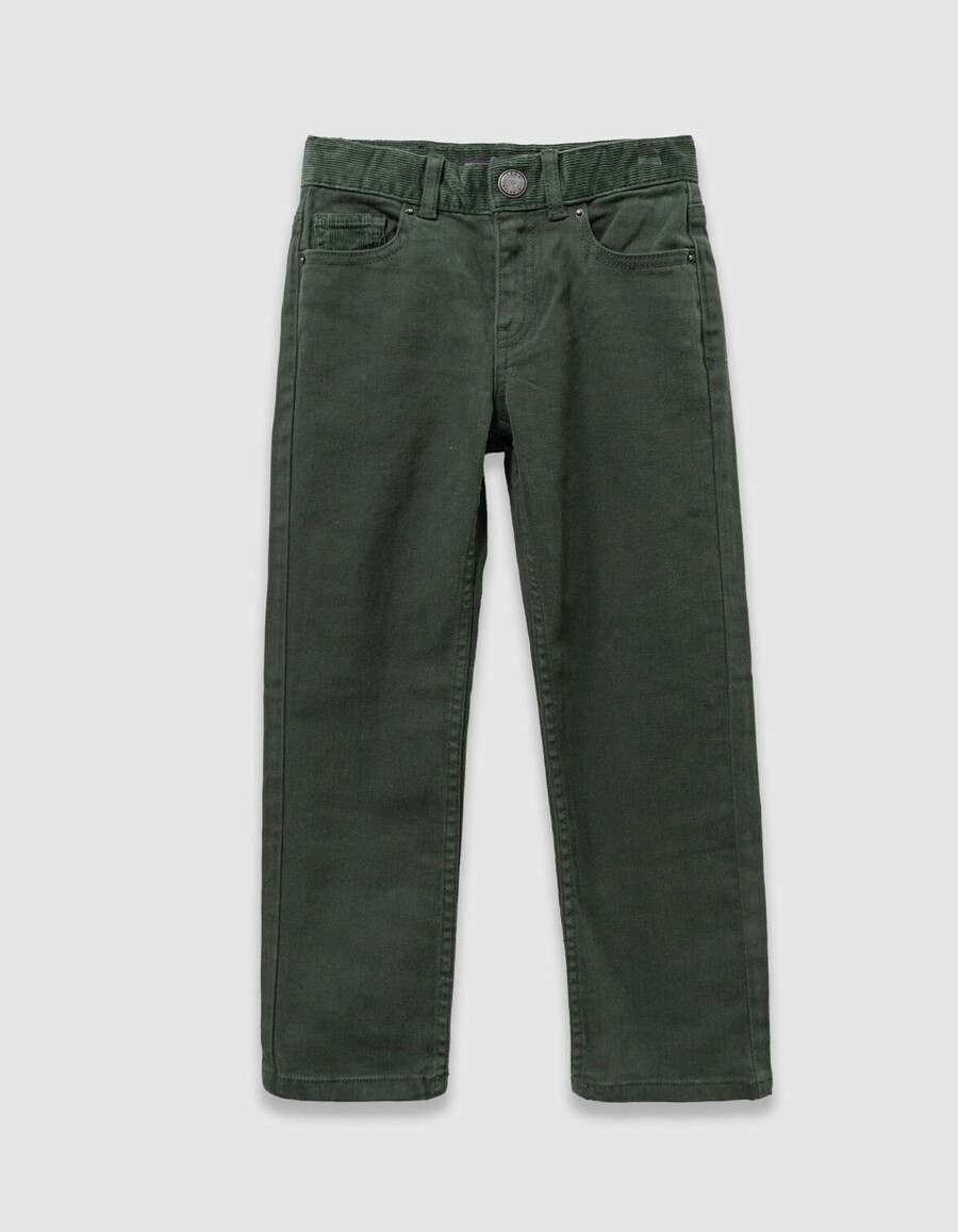 jeans dritti verdi da ragazzo con dettagli in velluto