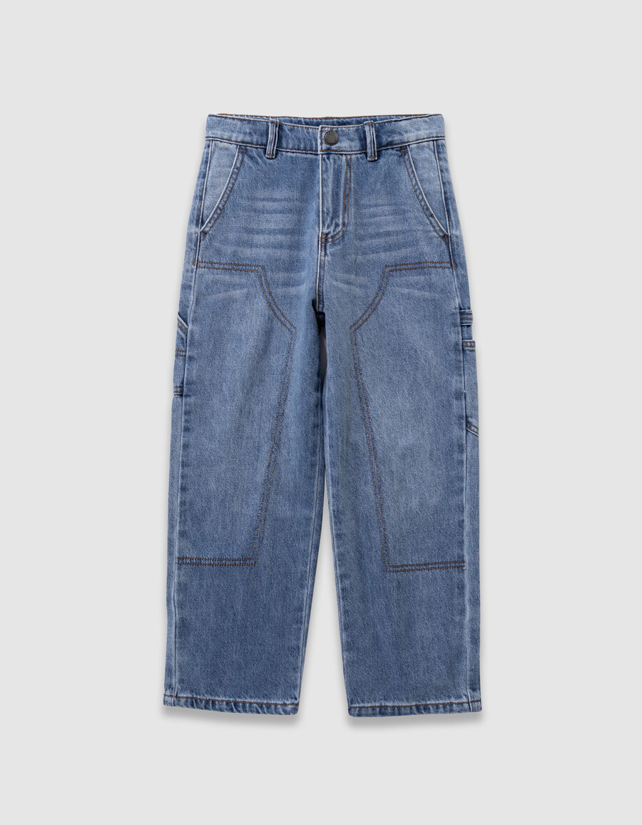 jeans larghi blu da ragazzo con tasca da carpentiere