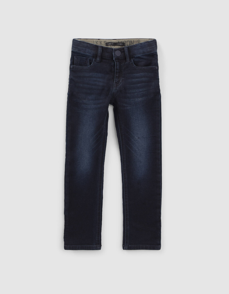 jeans slim blu-neri da ragazzo con impunture a zig-zag
