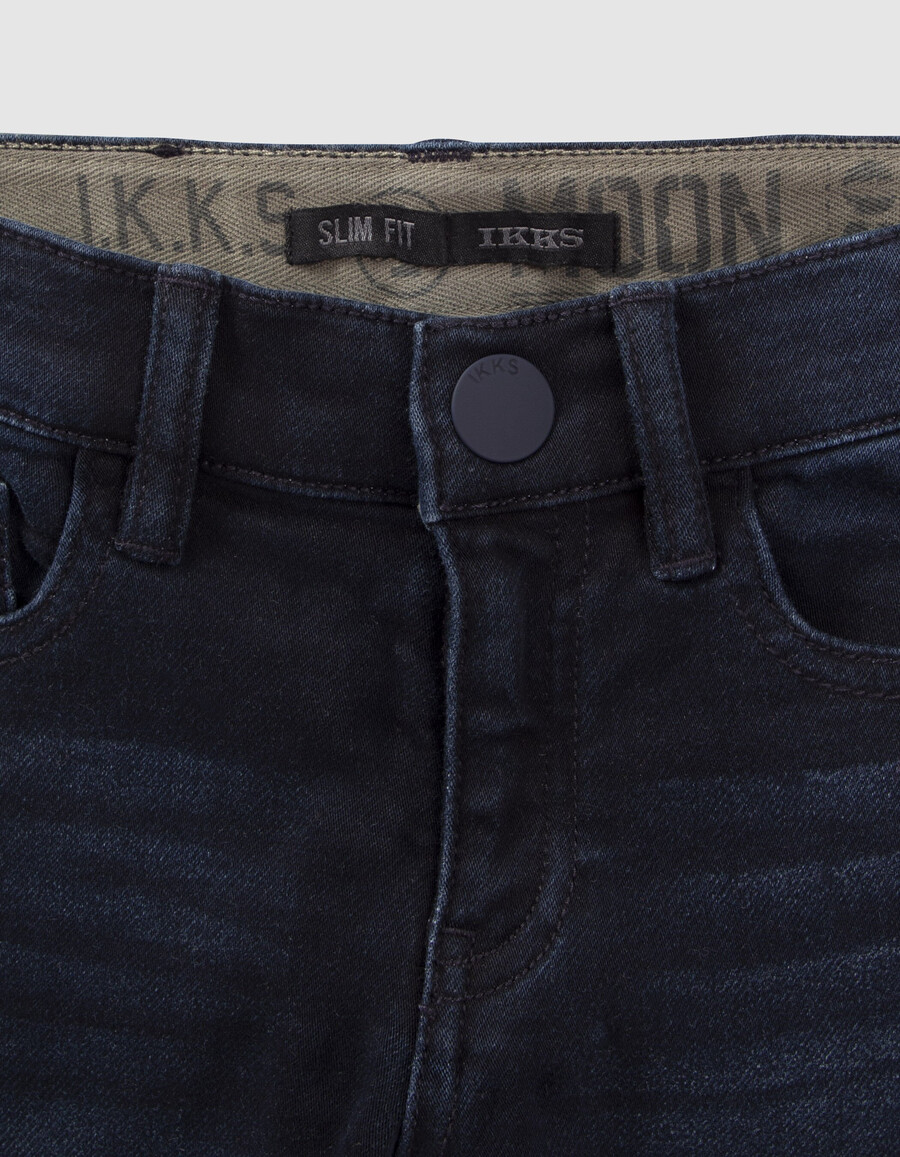 jeans slim blu-neri da ragazzo con impunture a zig-zag