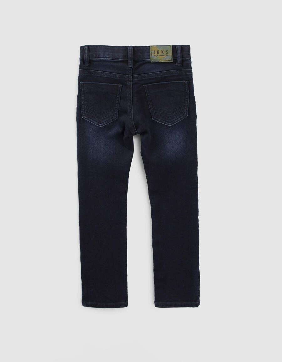 jeans slim blu-neri da ragazzo con impunture a zig-zag