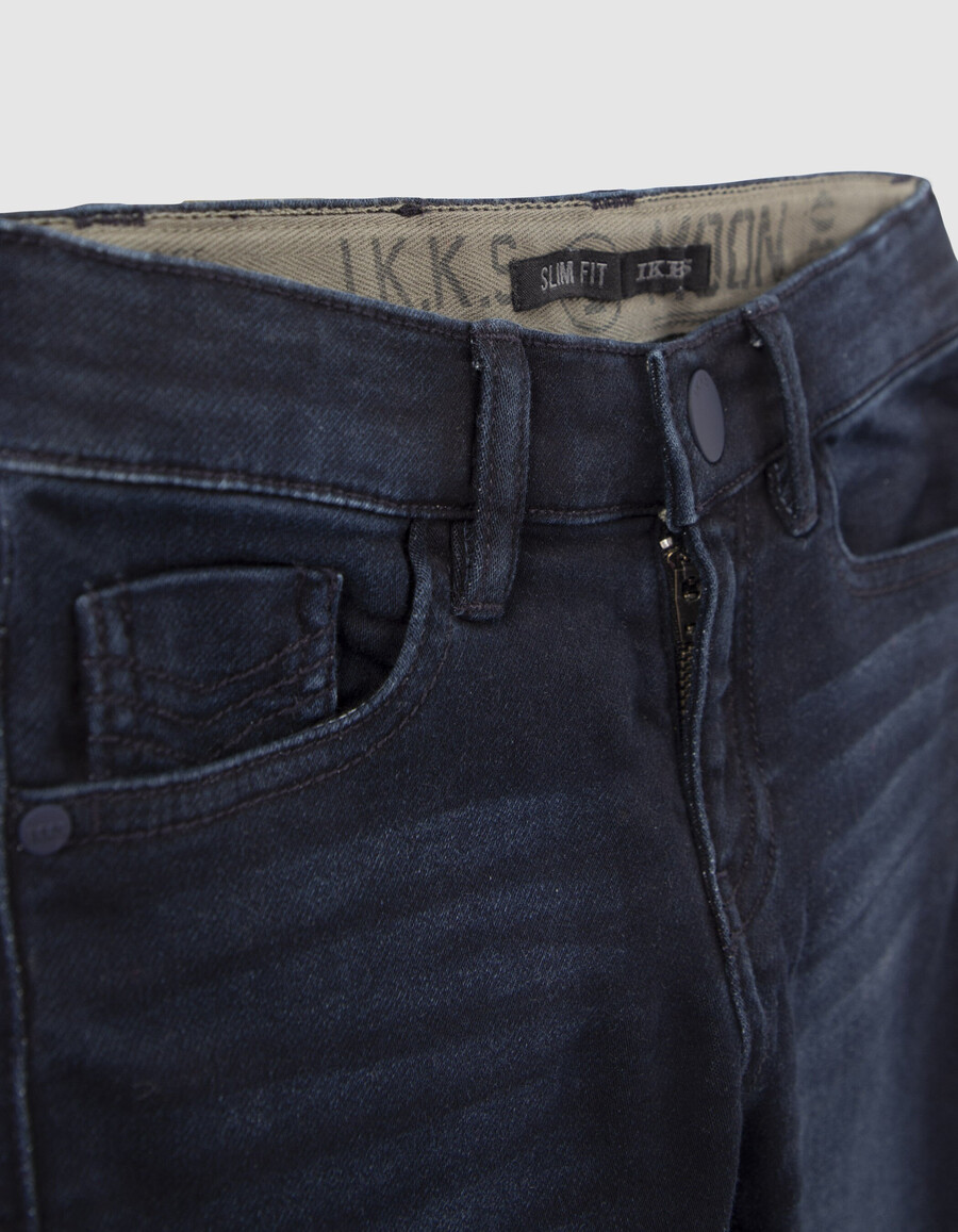 jeans slim blu-neri da ragazzo con impunture a zig-zag