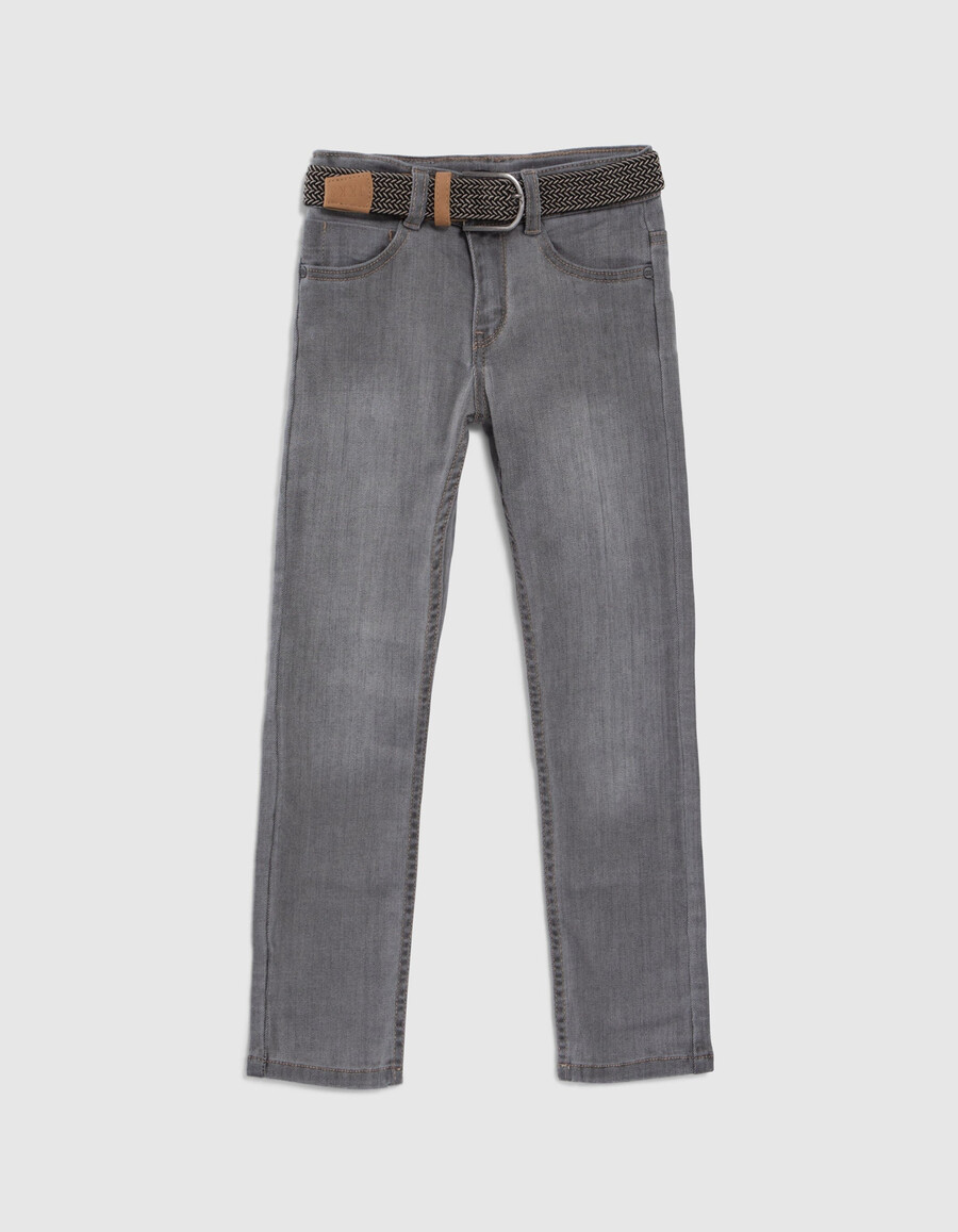 jeans slim grigi da ragazzo con cintura intrecciata
