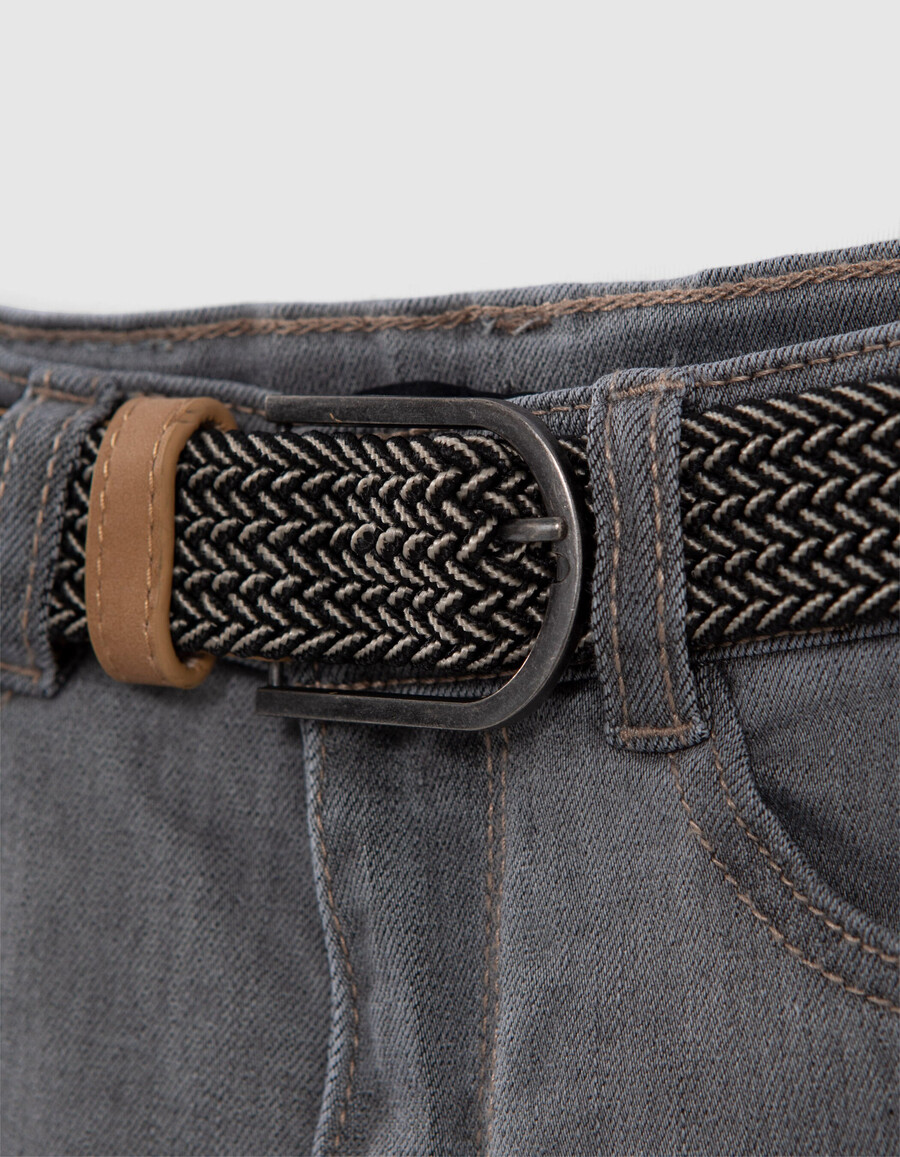 jeans slim grigi da ragazzo con cintura intrecciata