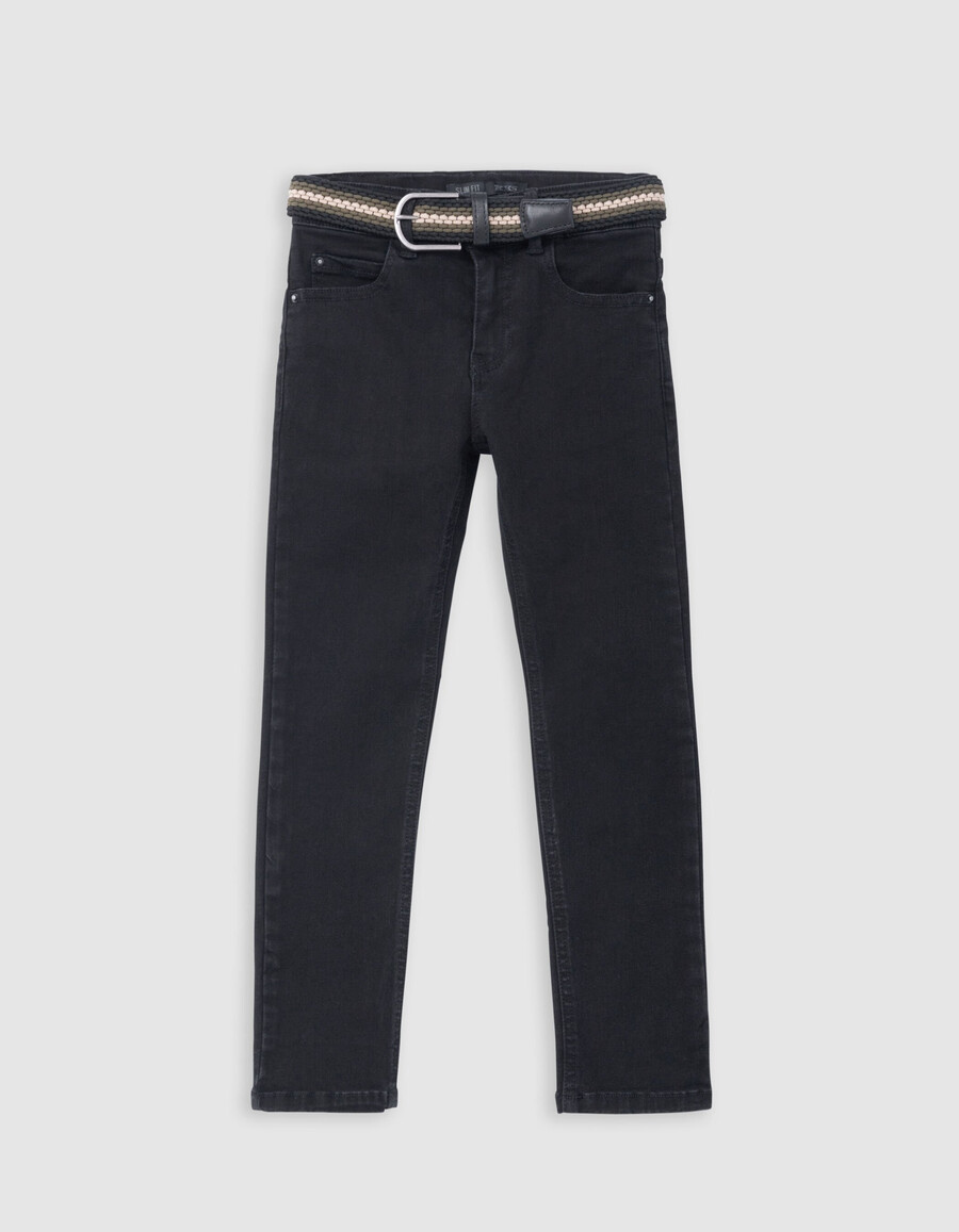 jeans slim neri da ragazzo con cintura intrecciata rimovibile