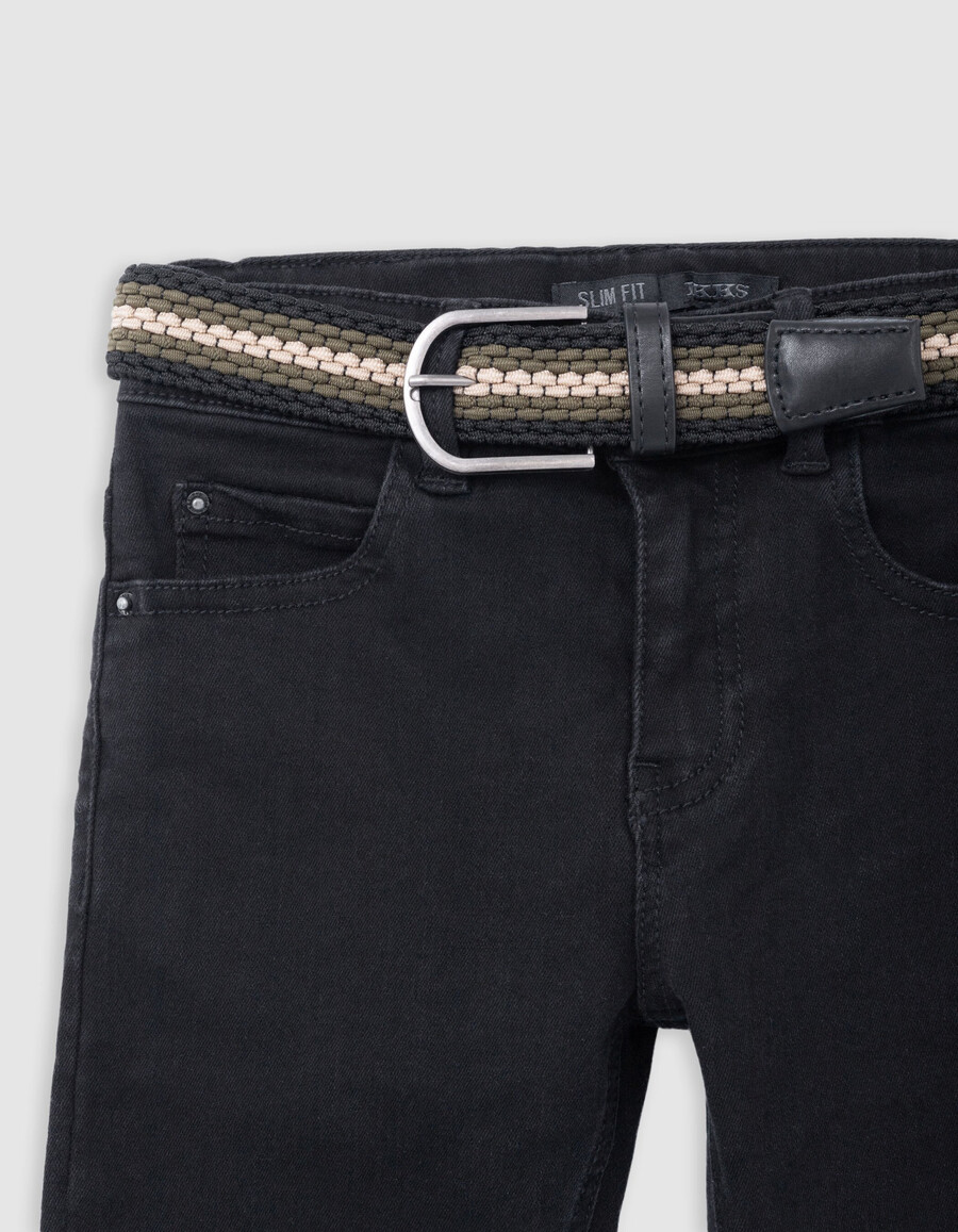 jeans slim neri da ragazzo con cintura intrecciata rimovibile