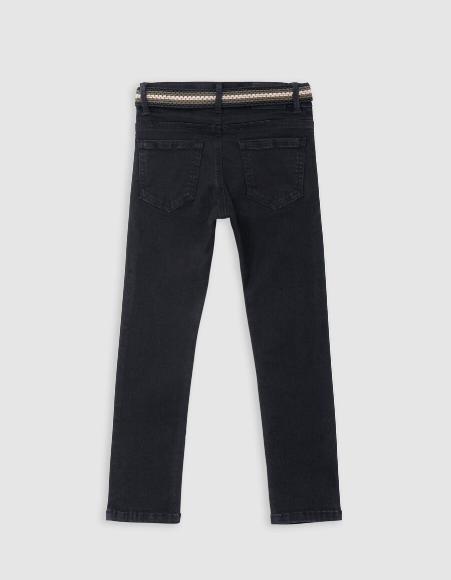 jeans slim neri da ragazzo con cintura intrecciata rimovibile