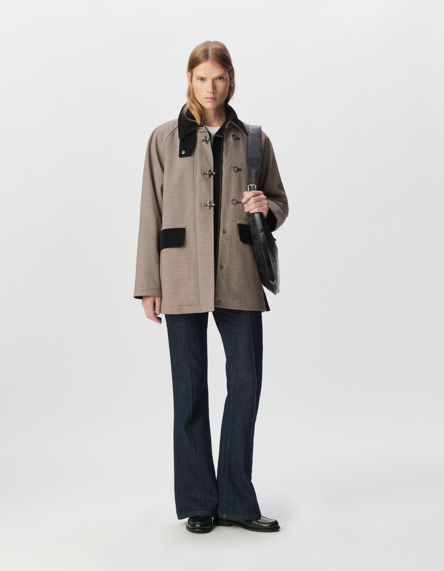 parka da donna in velluto e pied de poule bordeaux