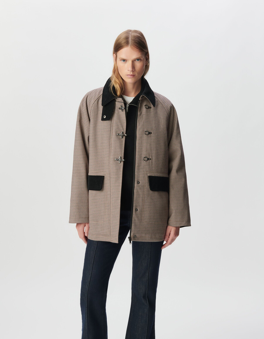 parka da donna in velluto e pied de poule bordeaux