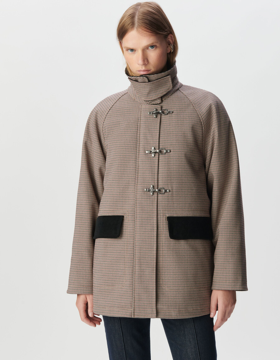 parka da donna in velluto e pied de poule bordeaux