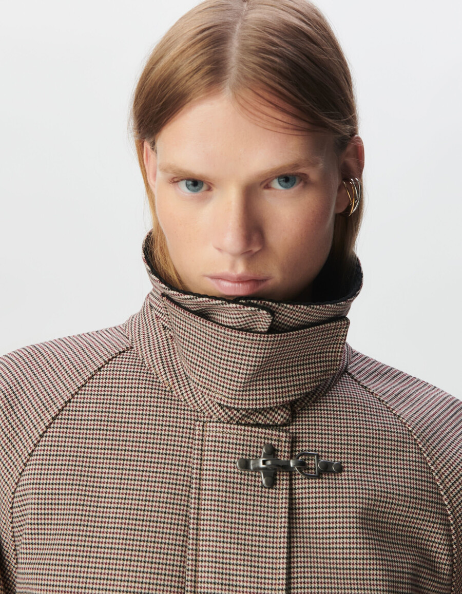 parka da donna in velluto e pied de poule bordeaux