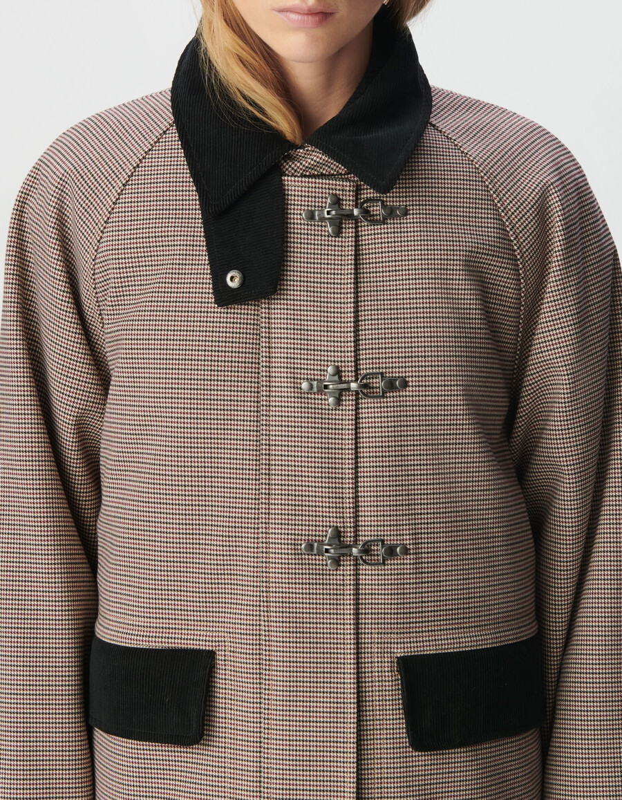 parka da donna in velluto e pied de poule bordeaux