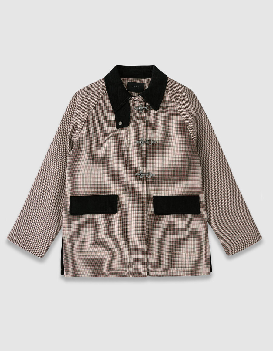 parka da donna in velluto e pied de poule bordeaux