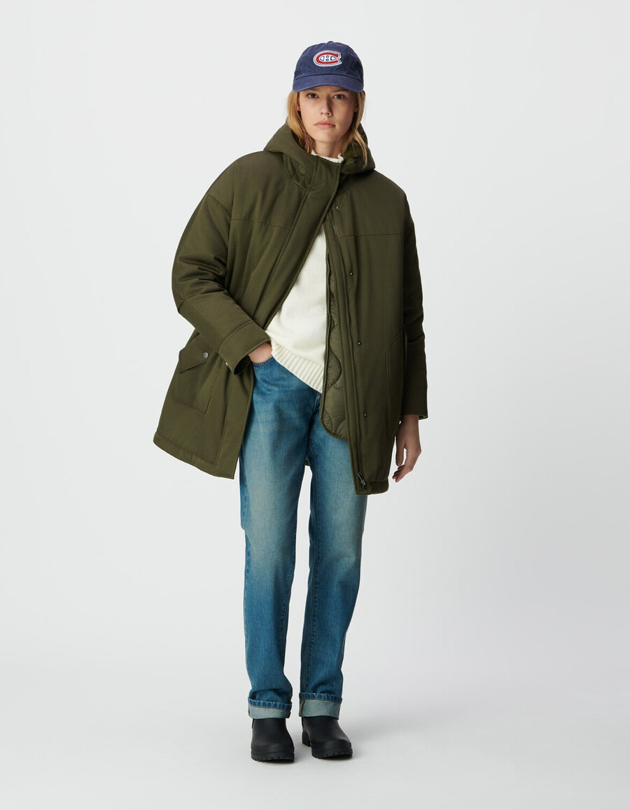 parka 3 in 1 e giacca imbottita reversibile color cachi da donna