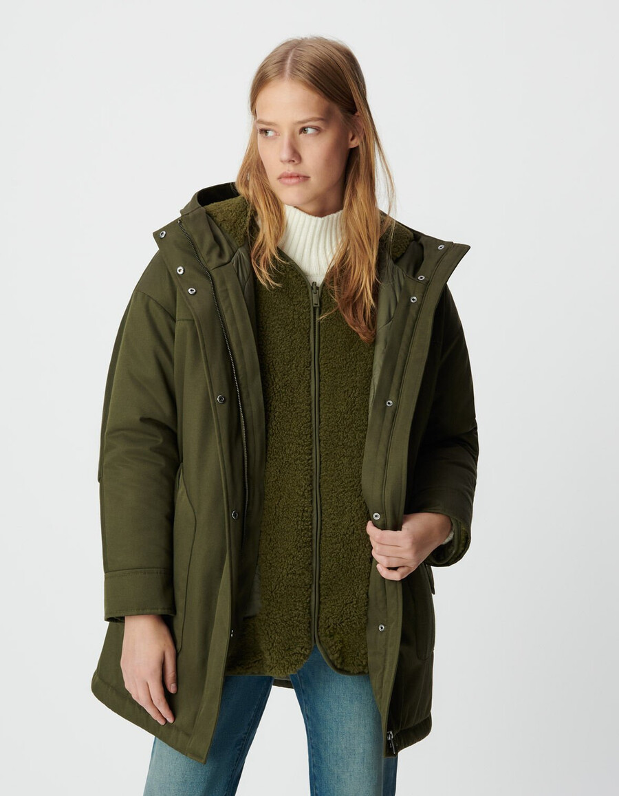 parka 3 in 1 e giacca imbottita reversibile color cachi da donna