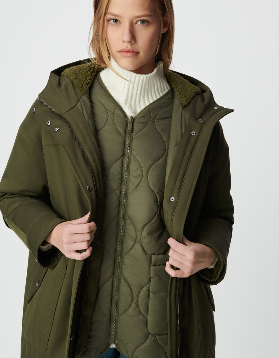 parka 3 in 1 e giacca imbottita reversibile color cachi da donna