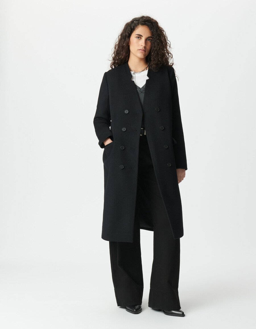 cappotto lungo nero da donna con cappuccio staccabile