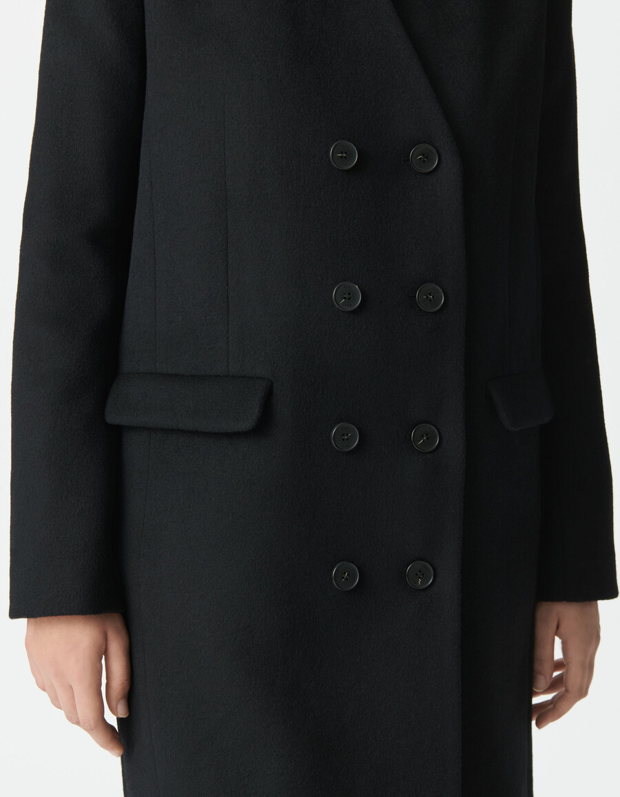 cappotto lungo nero da donna con cappuccio staccabile