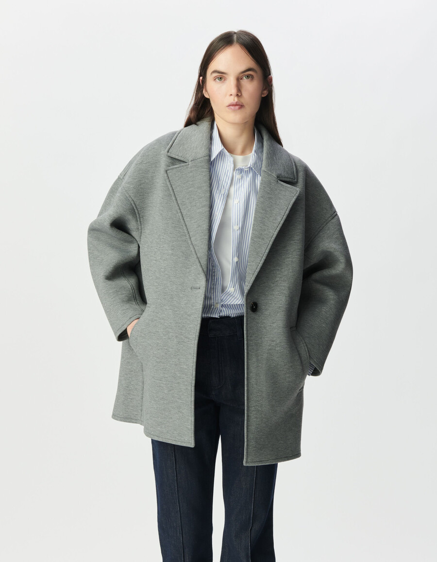 cappotto grigio da donna con cappuccio staccabile