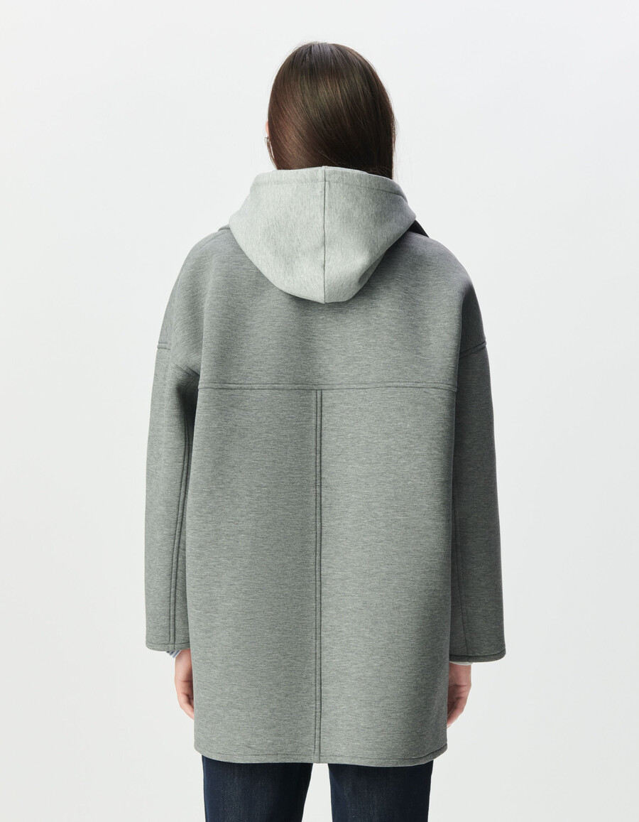 cappotto grigio da donna con cappuccio staccabile