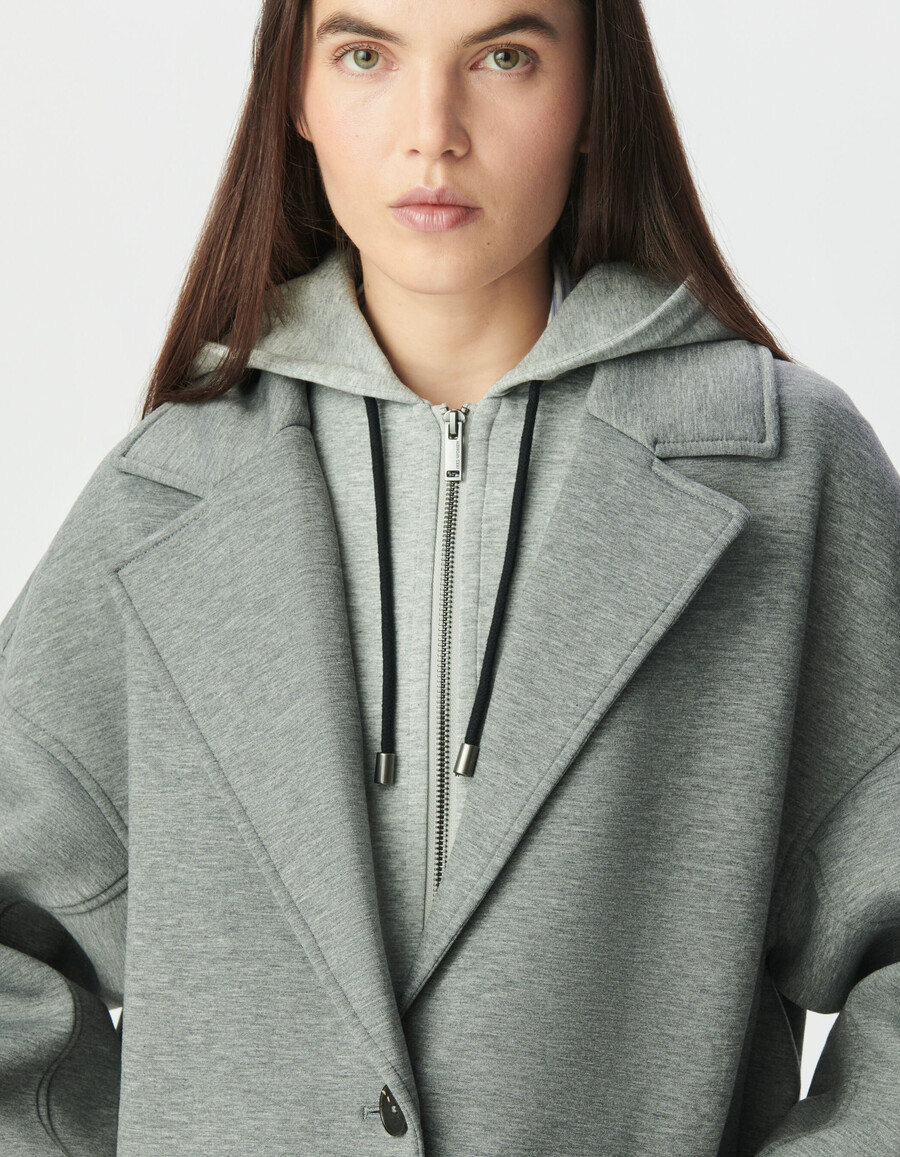 cappotto grigio da donna con cappuccio staccabile